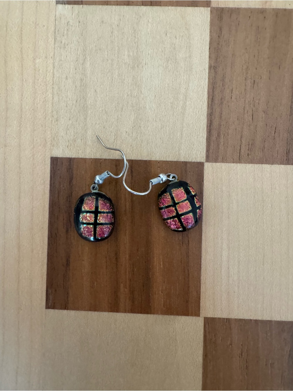 Handcrafted Black and Pink Glitter color changing Grid Drop Earrings